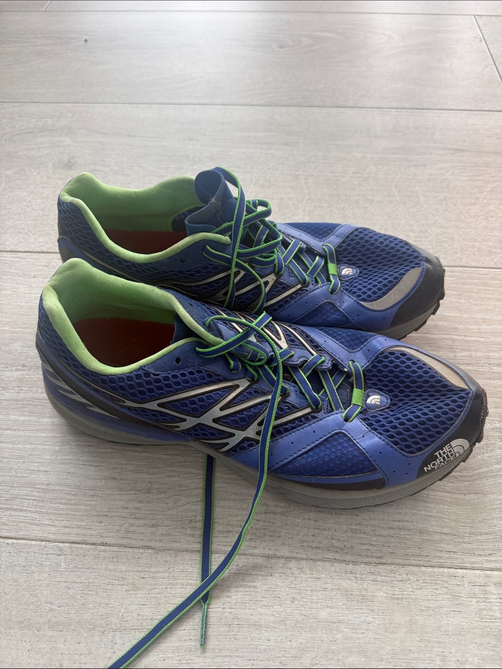 The North Face Men's Blue Athletic Running Sneakers with Green Accents